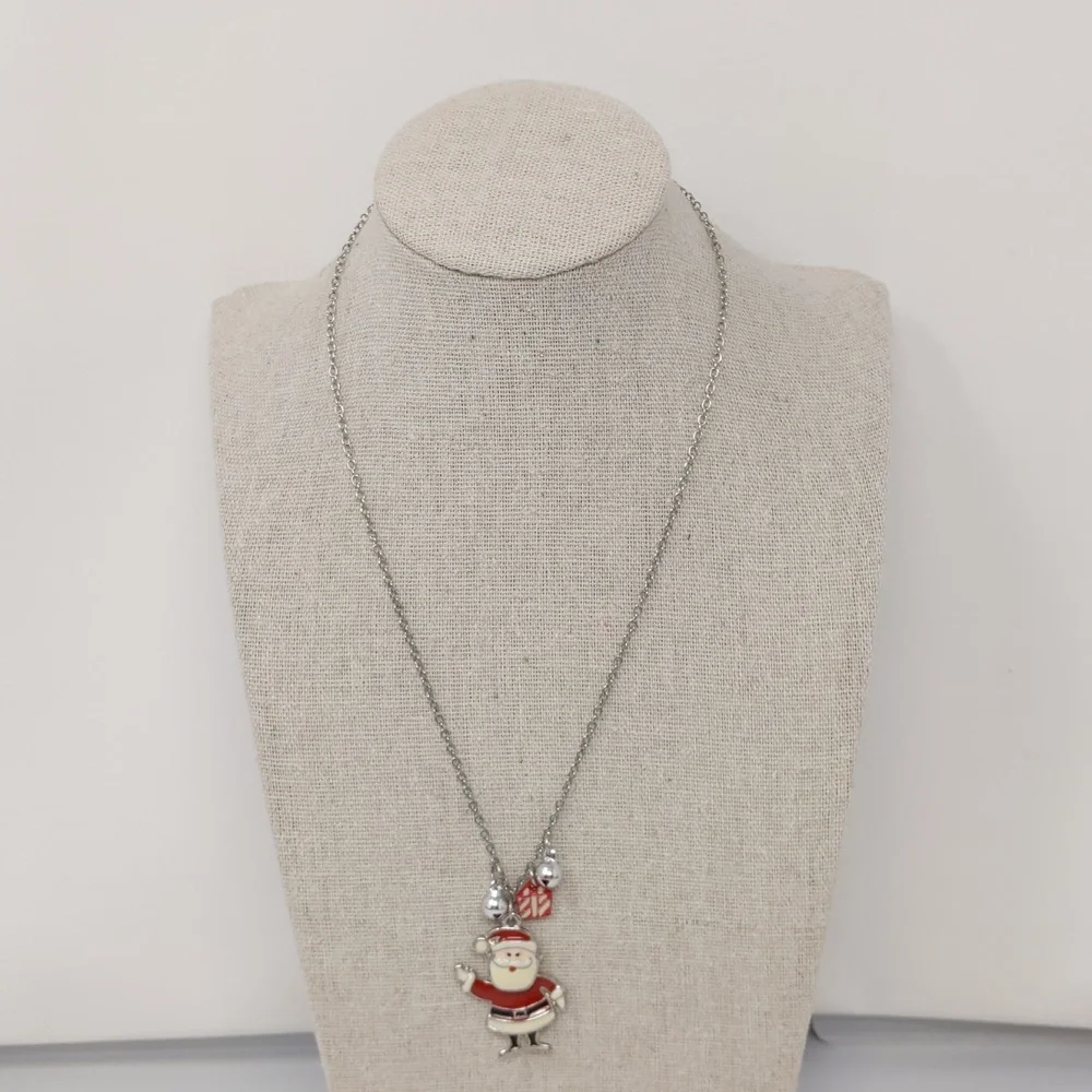 Girl's Santa Necklace Enamel Articulated Christmas Santa Claus